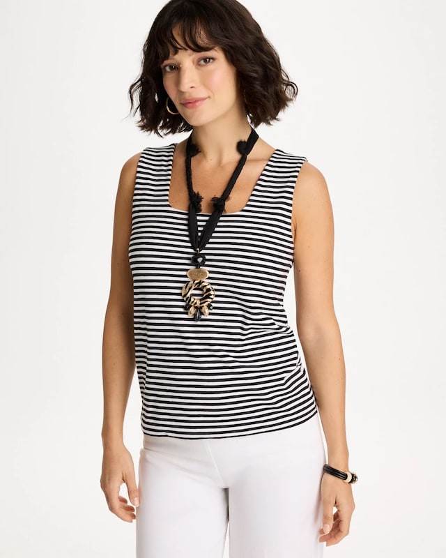 Striped Contour Cotton Square Neck Tank - image 1